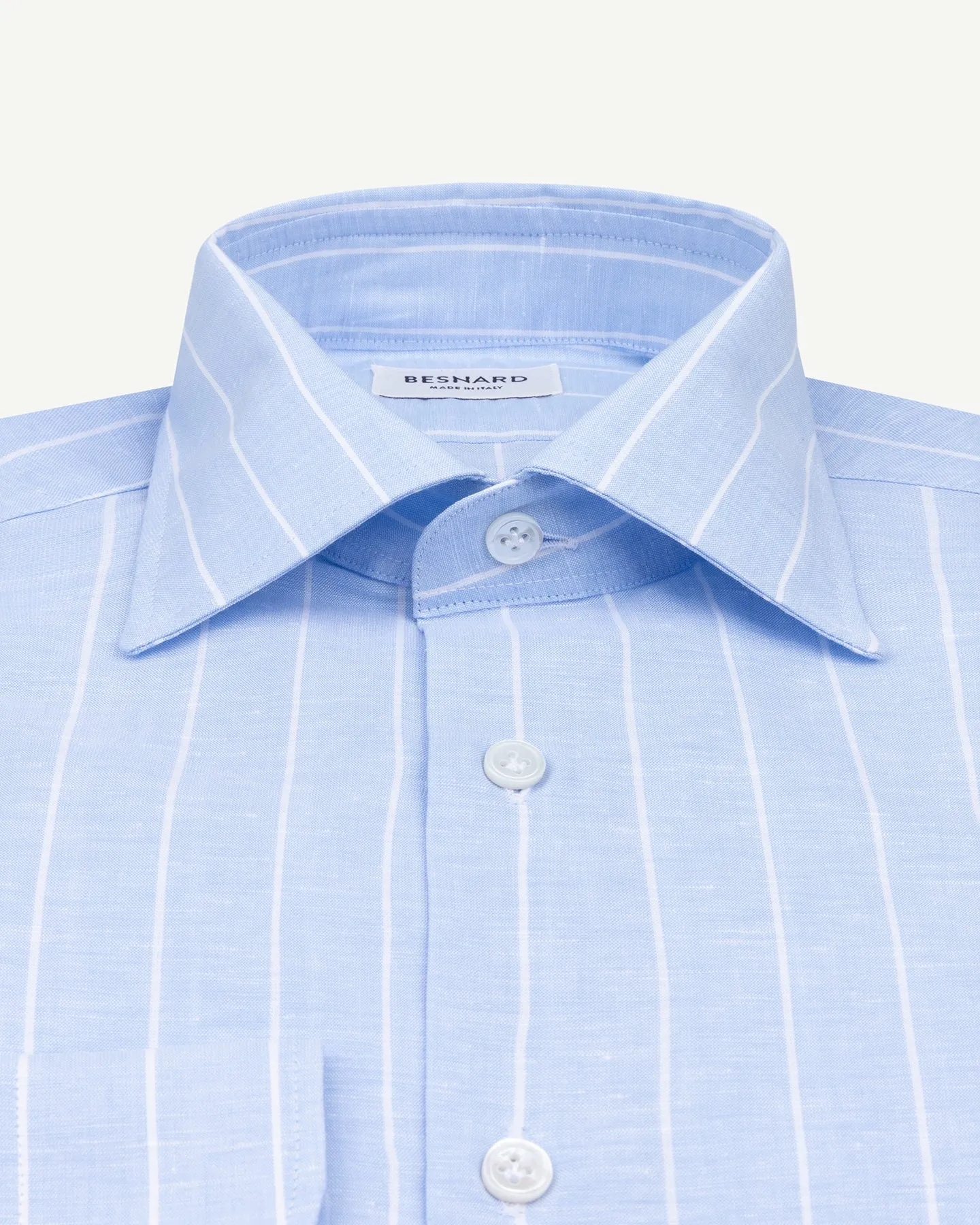 Light Blue Reverse Stripe Cotton Linen Spread Collar Shirt