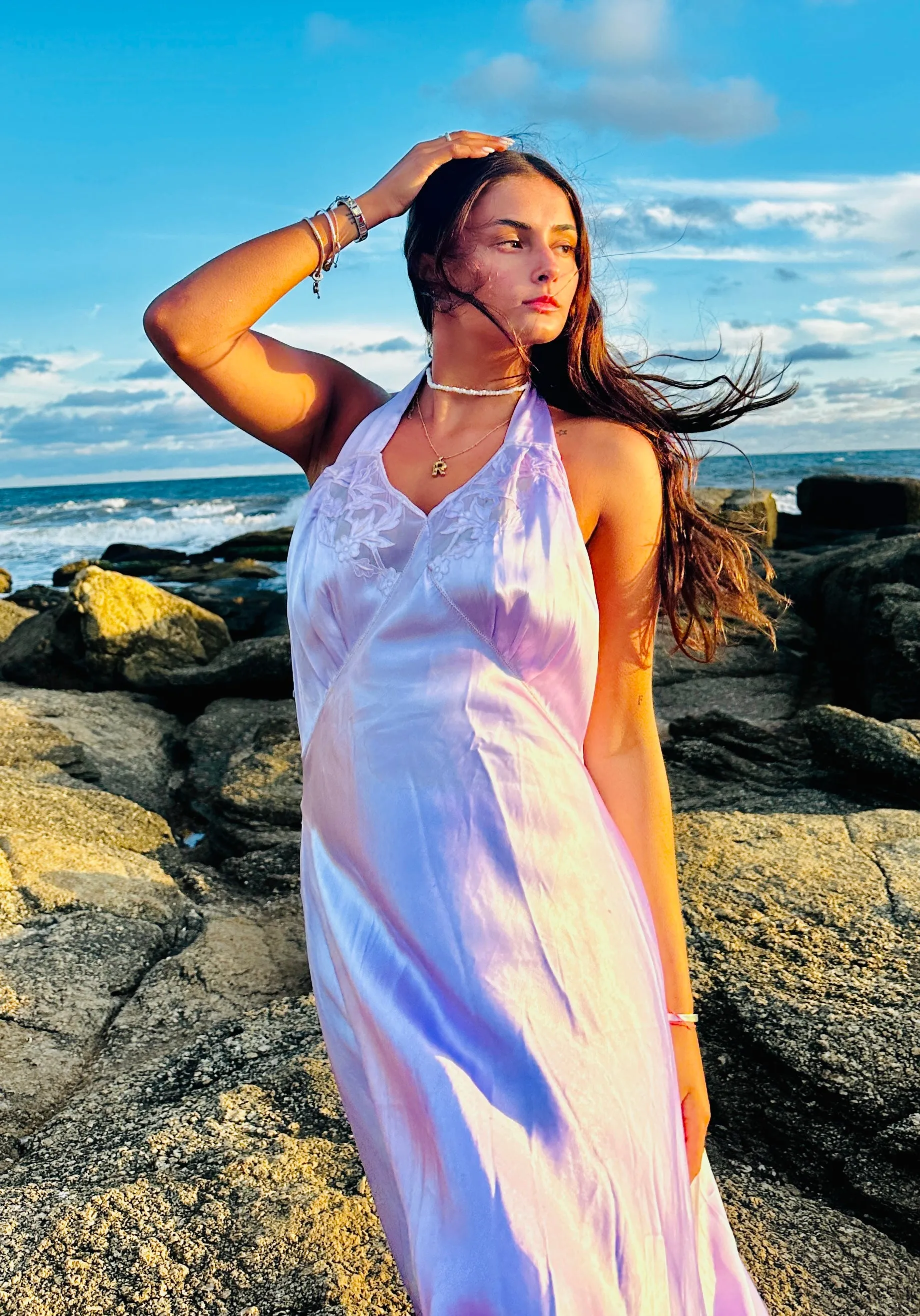 Lilac Satin Dress - 40s - 40L
