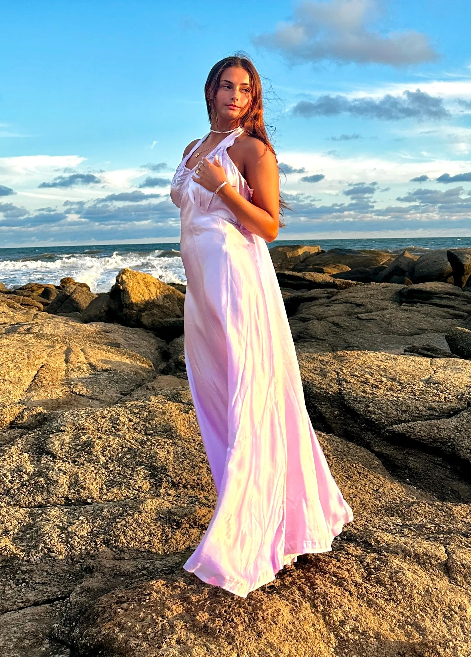 Lilac Satin Dress - 40s - 40L