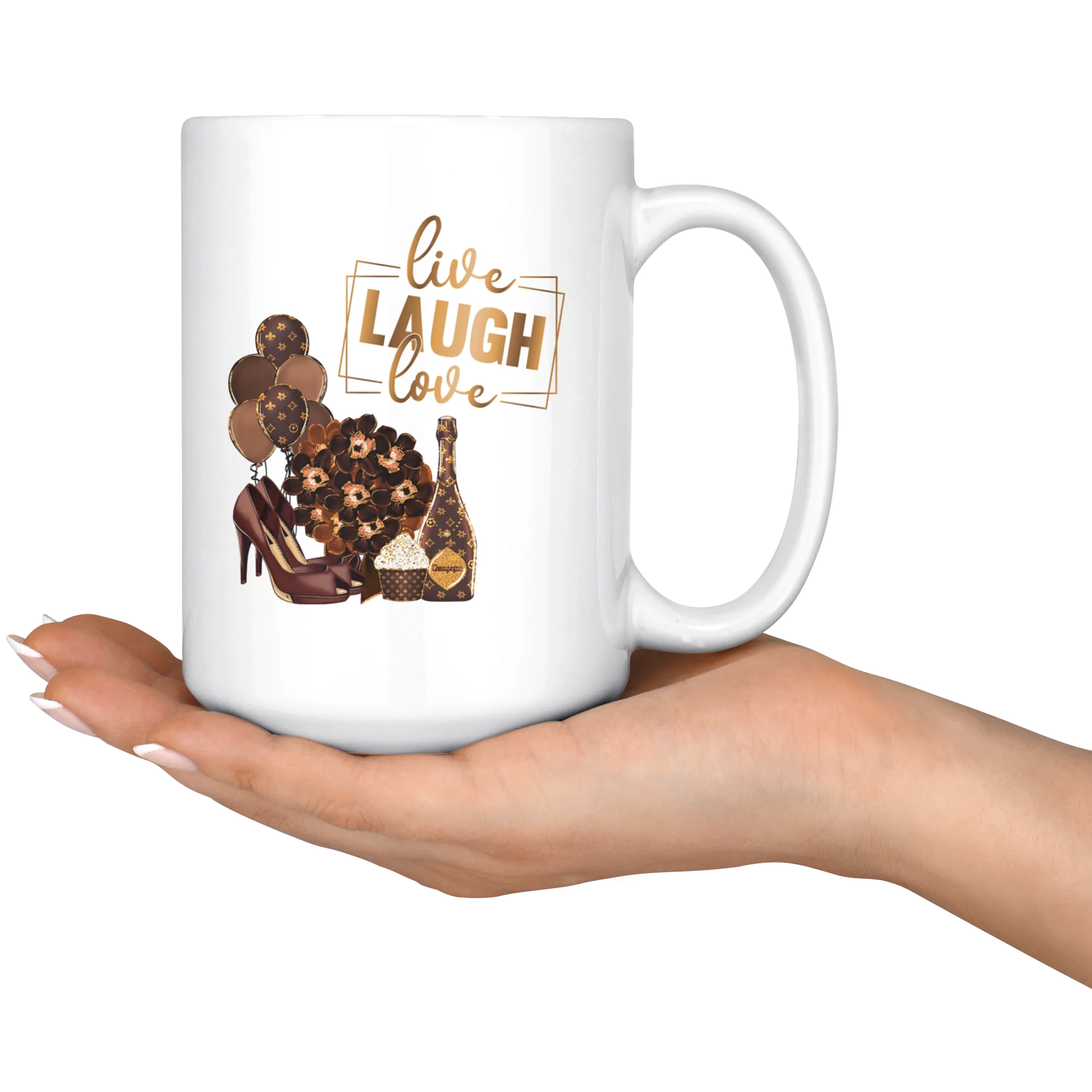 Live Laugh Love 15 oz. Mug | Coffee Mug | Hot or Tea Beverage | Boss Lady | Gold Motivation
