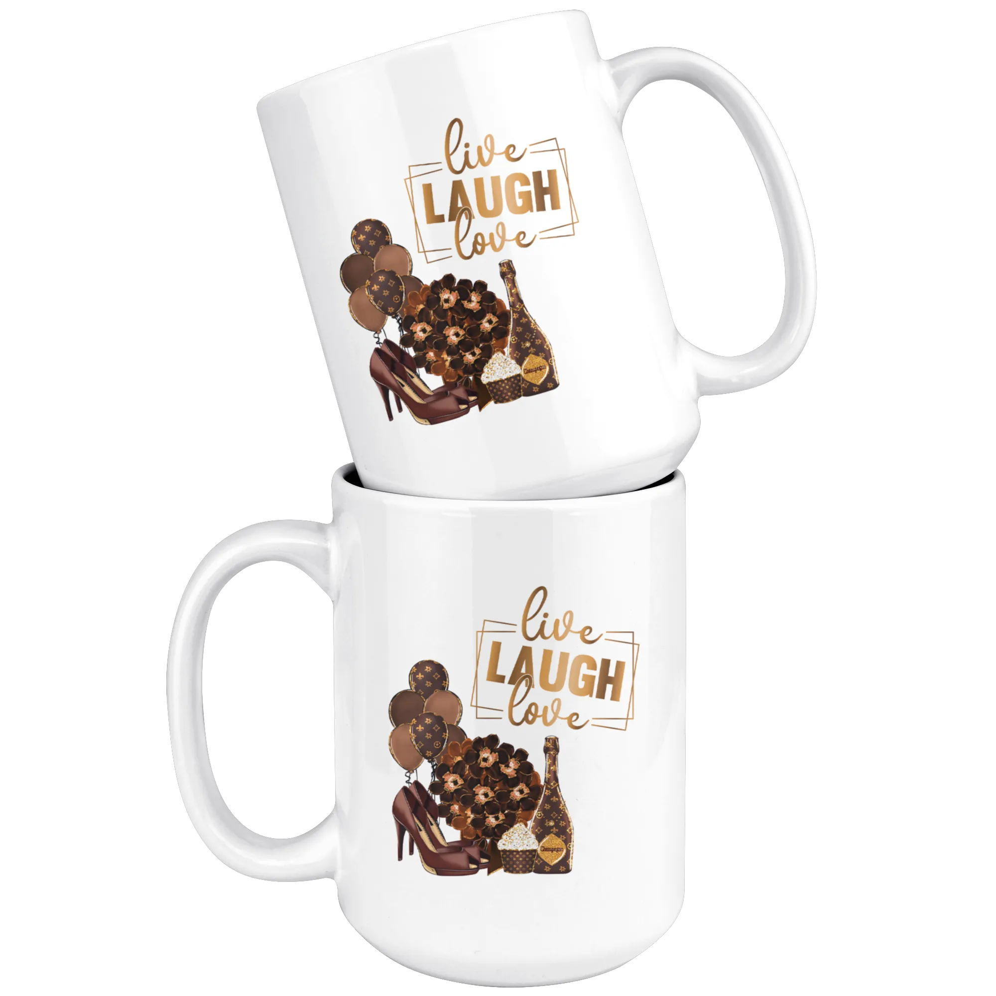 Live Laugh Love 15 oz. Mug | Coffee Mug | Hot or Tea Beverage | Boss Lady | Gold Motivation