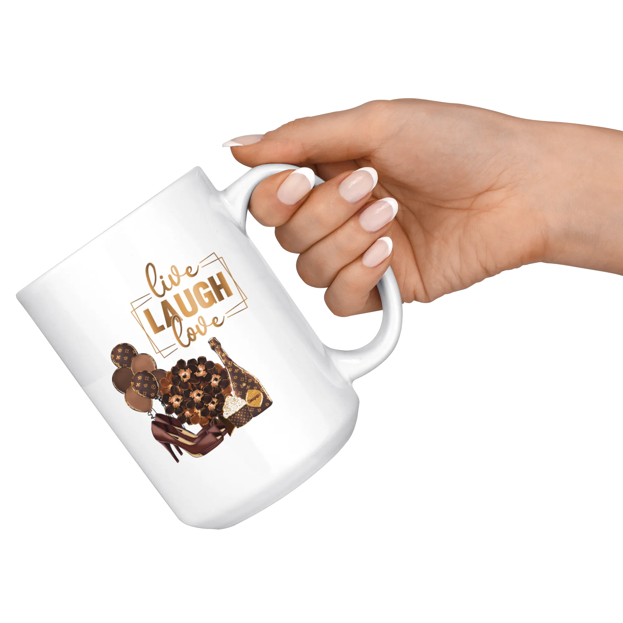 Live Laugh Love 15 oz. Mug | Coffee Mug | Hot or Tea Beverage | Boss Lady | Gold Motivation