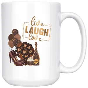 Live Laugh Love 15 oz. Mug | Coffee Mug | Hot or Tea Beverage | Boss Lady | Gold Motivation