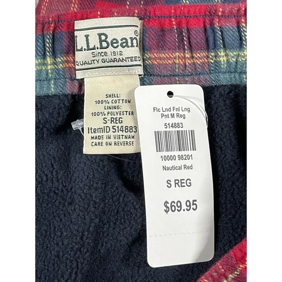 LL Bean Pajama Pants  Men's Red Plaid Fleece Lined Flannel Lounge  NWT