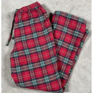 LL Bean Pajama Pants  Men's Red Plaid Fleece Lined Flannel Lounge  NWT