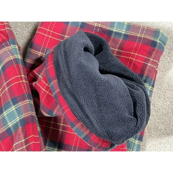 LL Bean Pajama Pants  Men's Red Plaid Fleece Lined Flannel Lounge  NWT
