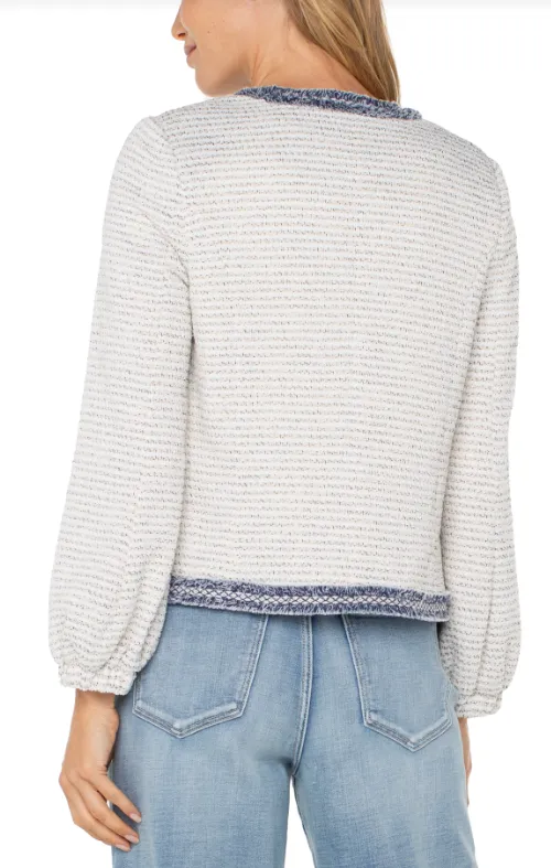 LM1B46UQ21 - Collarless Boucle Jacket w/ Fray Detail