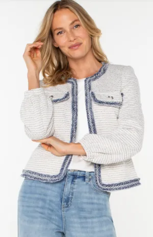 LM1B46UQ21 - Collarless Boucle Jacket w/ Fray Detail