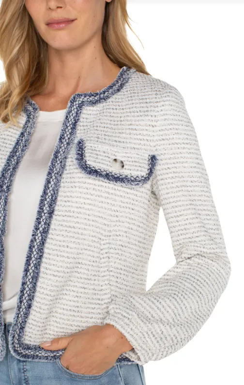 LM1B46UQ21 - Collarless Boucle Jacket w/ Fray Detail