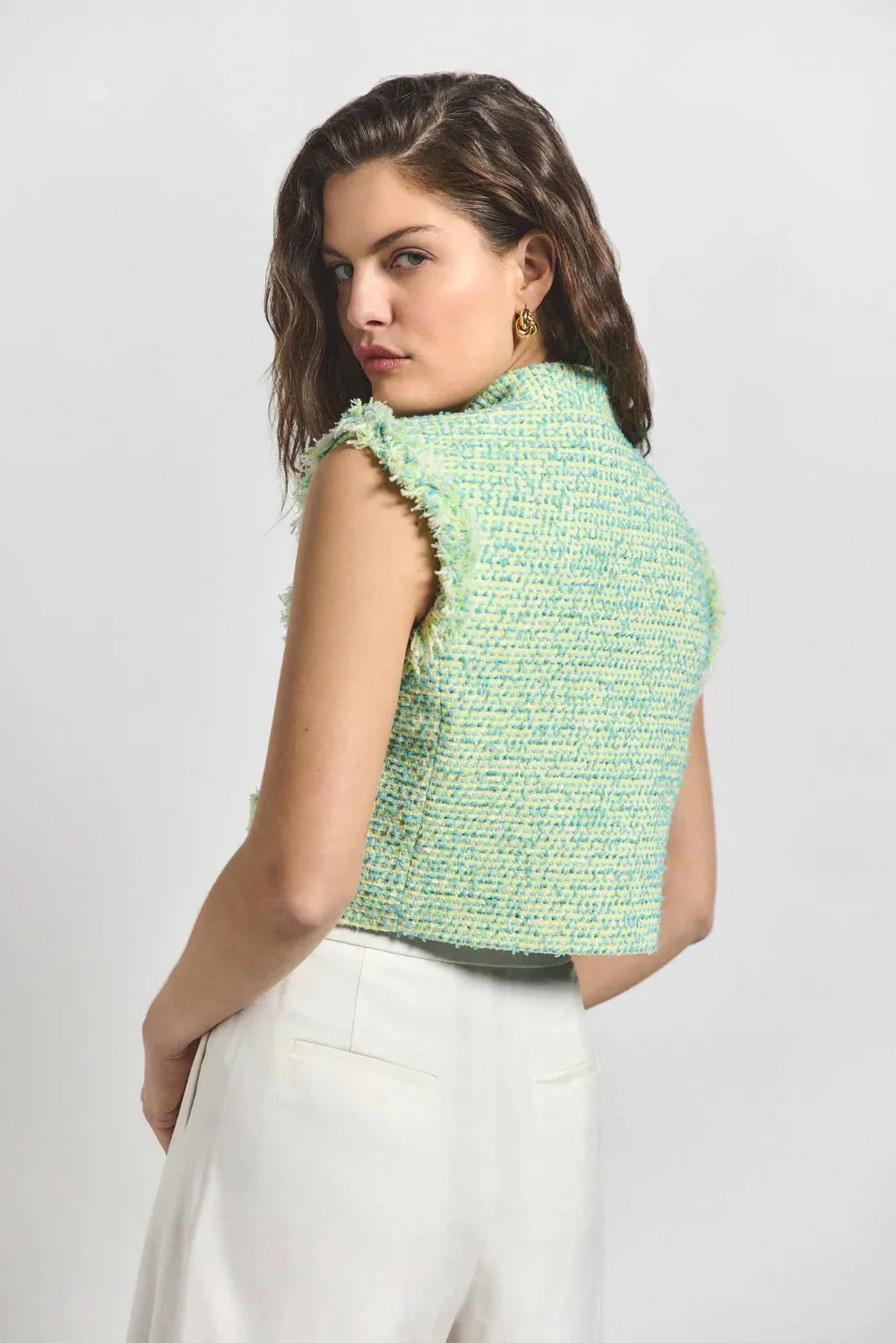 Loa Tweed Sleeveless Jacket in Electric