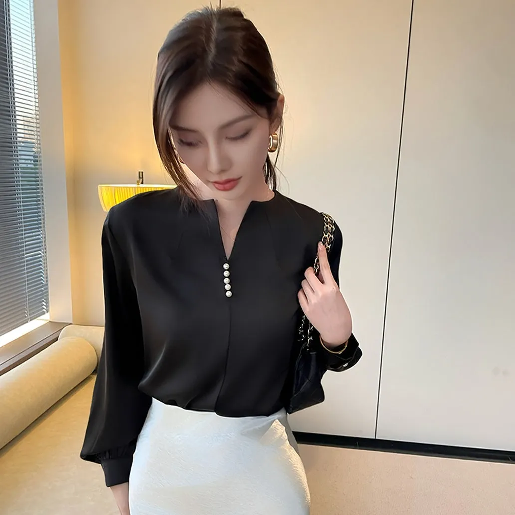 Long Sleeve Satin Blouse with a Versatile and Chic Design