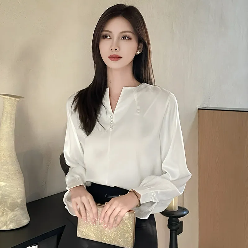 Long Sleeve Satin Blouse with a Versatile and Chic Design