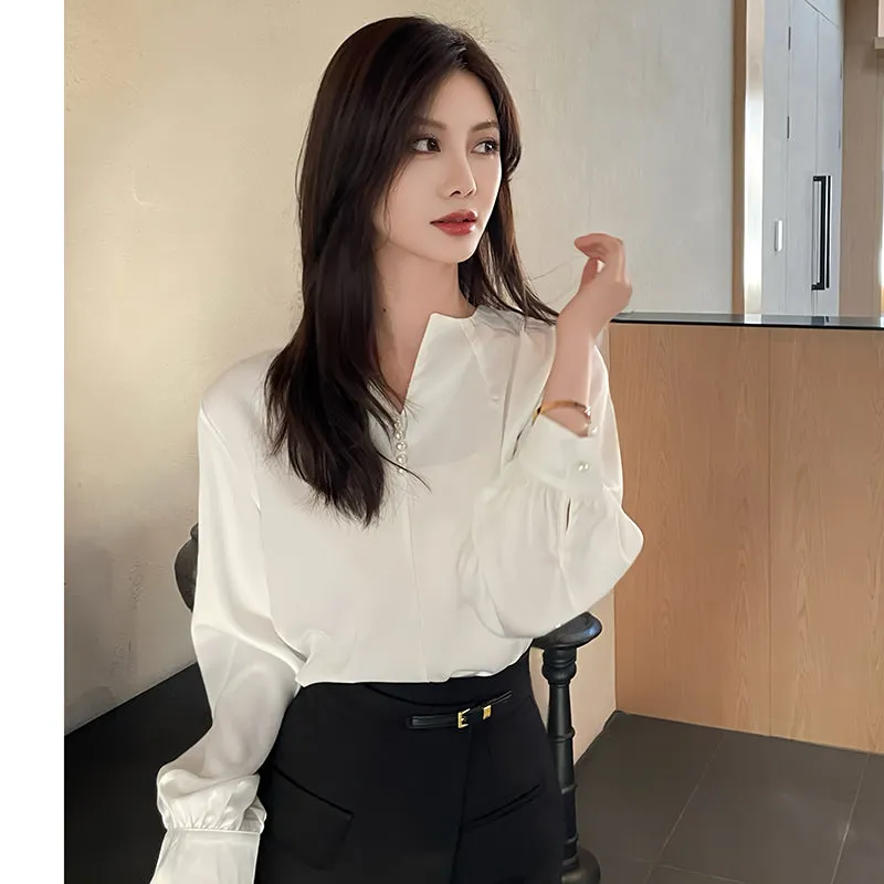 Long Sleeve Satin Blouse with a Versatile and Chic Design