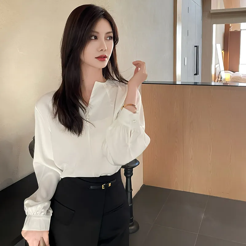 Long Sleeve Satin Blouse with a Versatile and Chic Design