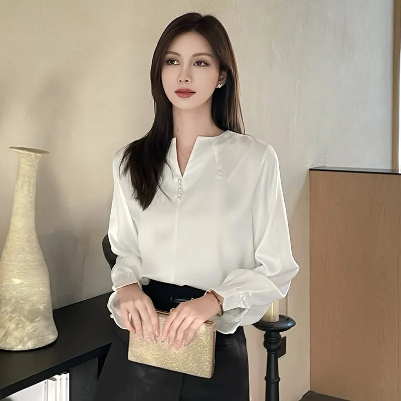 Long Sleeve Satin Blouse with a Versatile and Chic Design