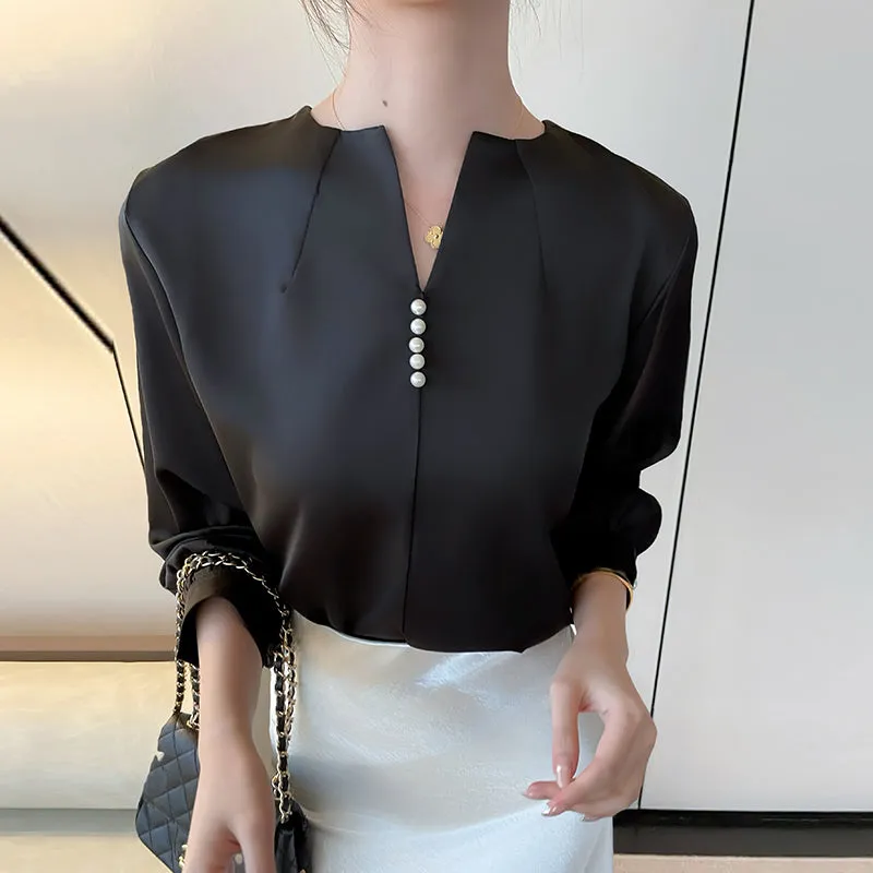 Long Sleeve Satin Blouse with a Versatile and Chic Design