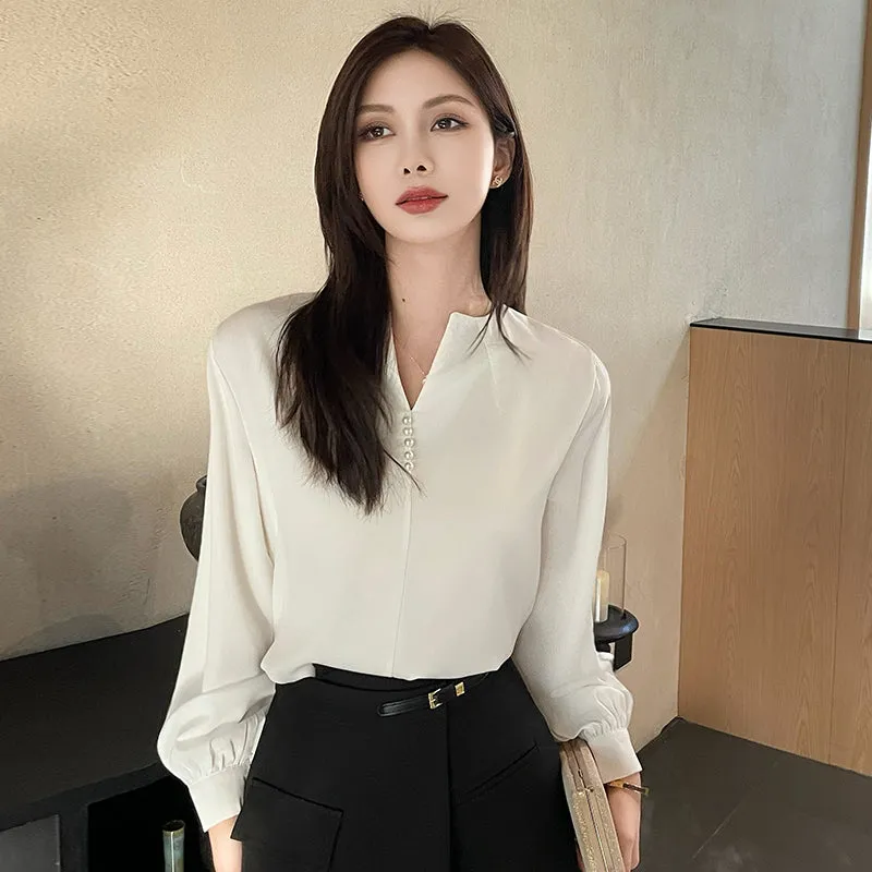 Long Sleeve Satin Blouse with a Versatile and Chic Design