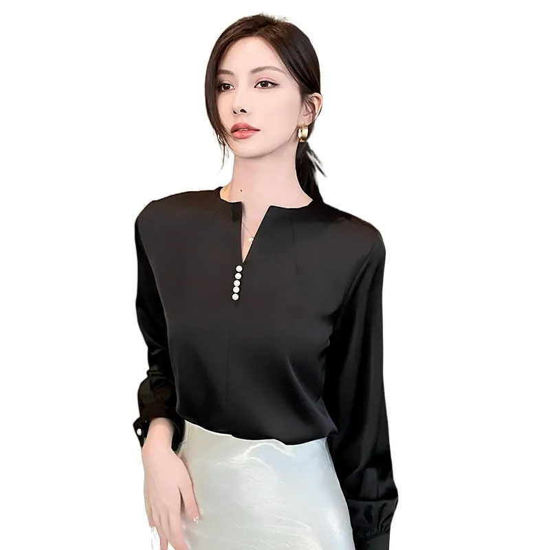 Long Sleeve Satin Blouse with a Versatile and Chic Design