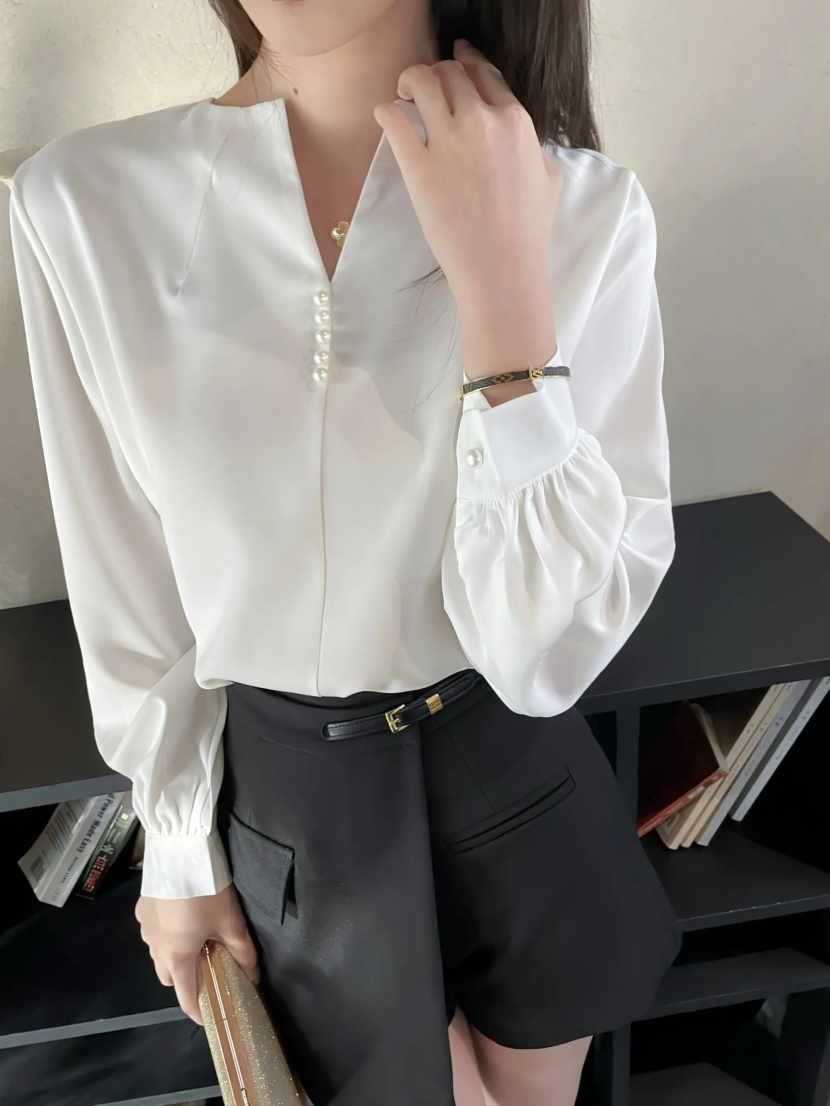 Long Sleeve Satin Blouse with a Versatile and Chic Design