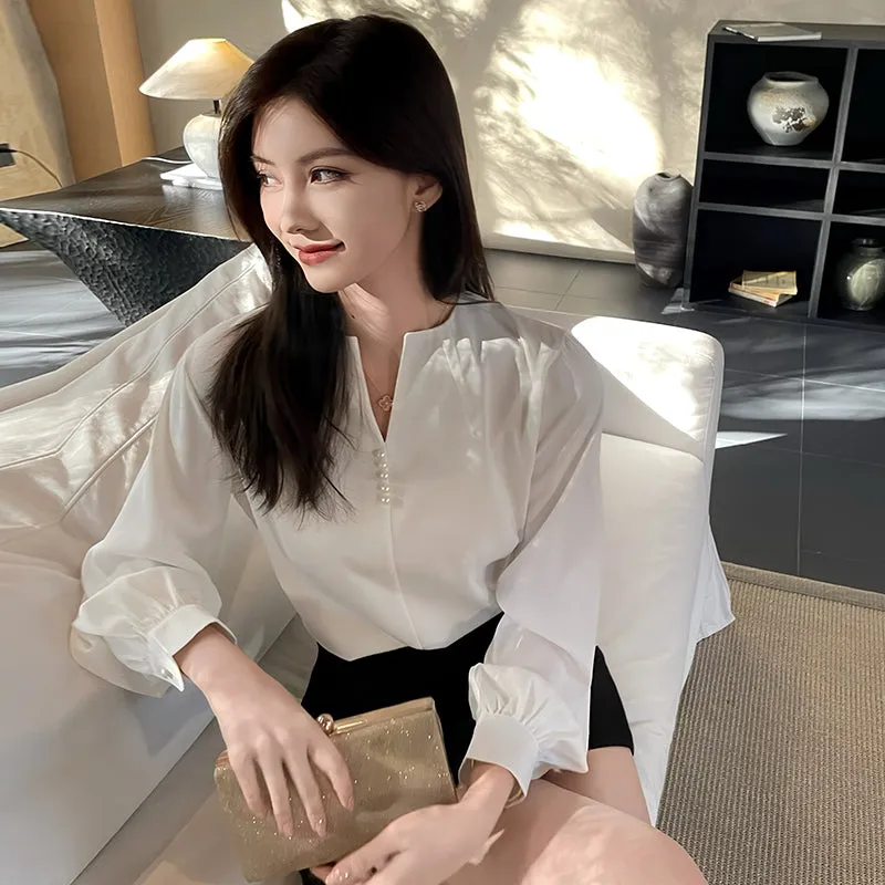 Long Sleeve Satin Blouse with a Versatile and Chic Design