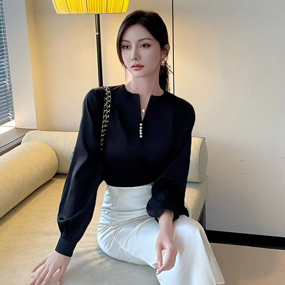 Long Sleeve Satin Blouse with a Versatile and Chic Design