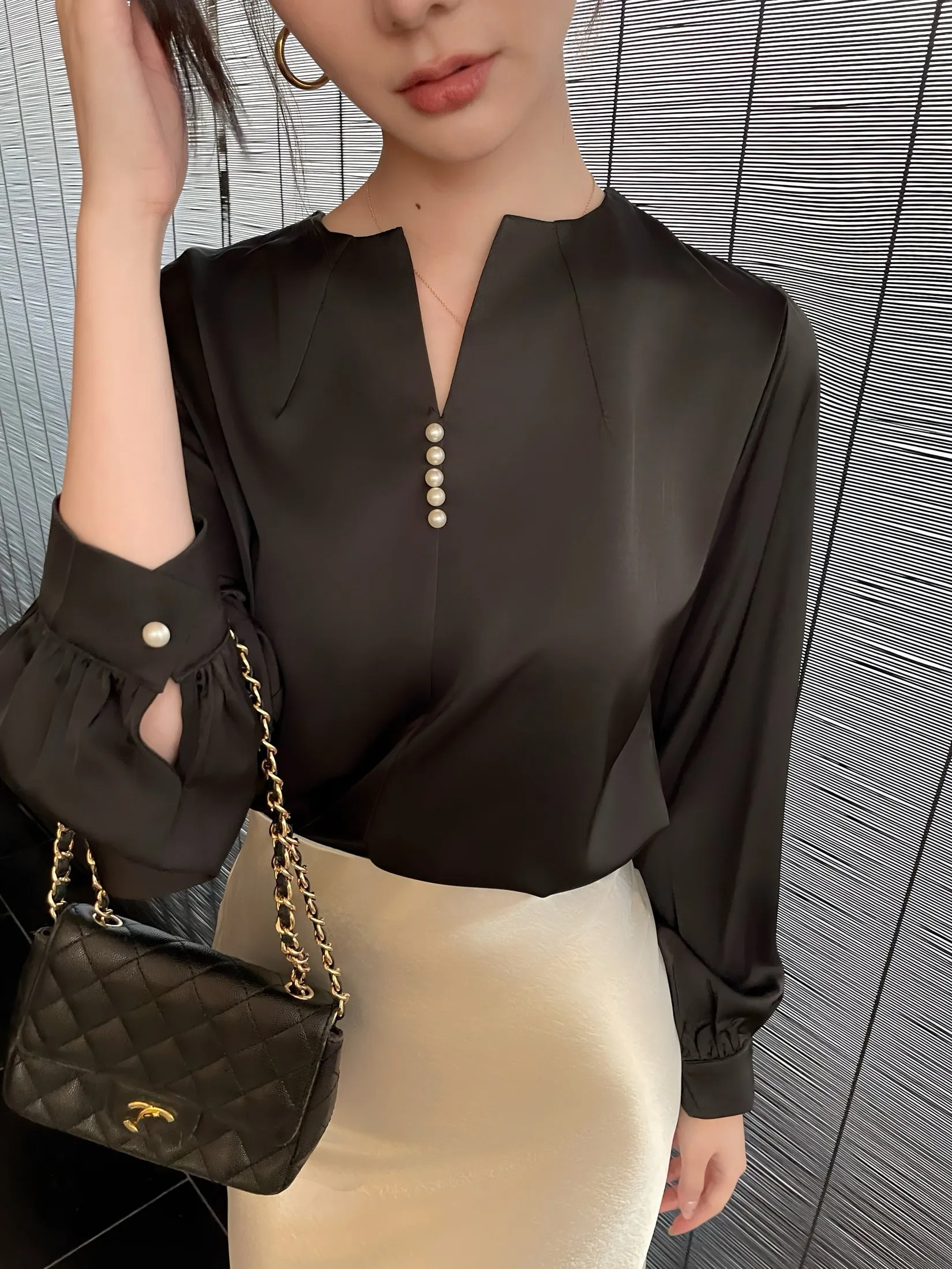 Long Sleeve Satin Blouse with a Versatile and Chic Design
