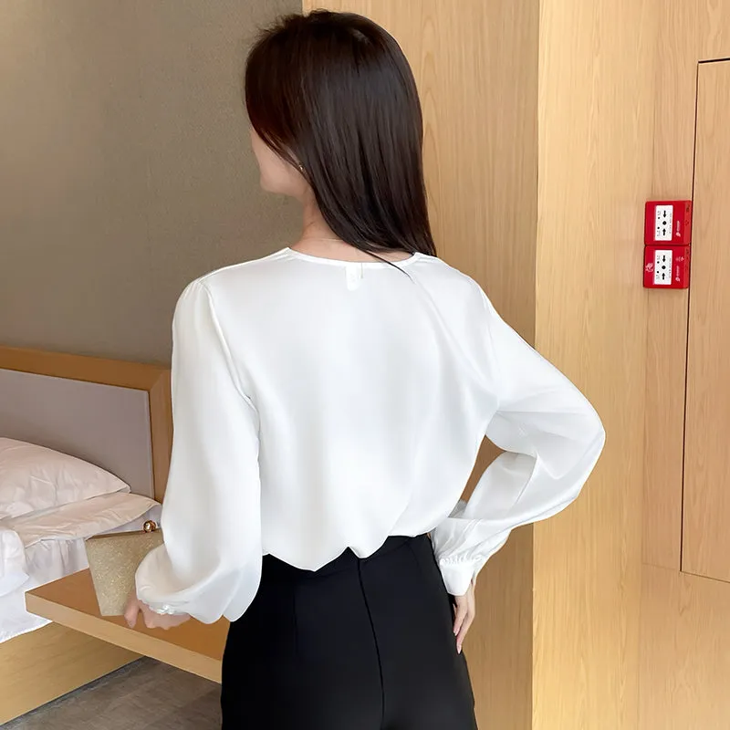 Long Sleeve Satin Blouse with a Versatile and Chic Design