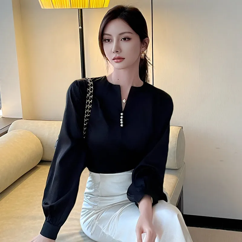 Long Sleeve Satin Blouse with a Versatile and Chic Design