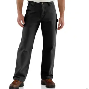Loose Fit Washed Duck Flannel-Lined Utility Work Pant - Black - B111