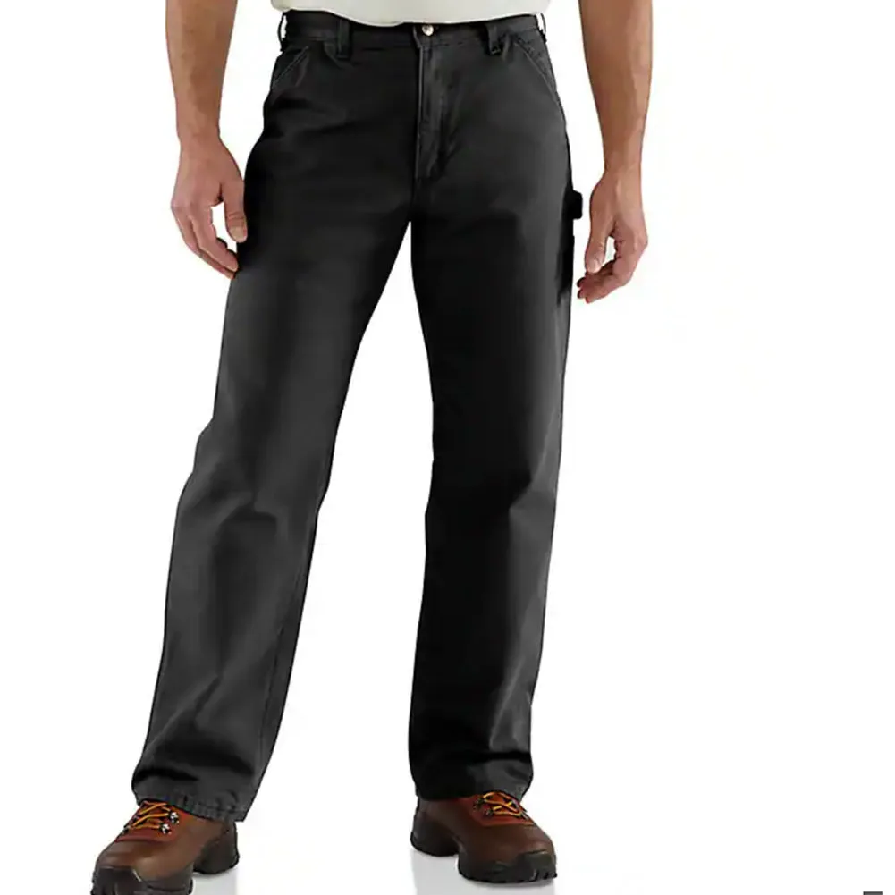 Loose Fit Washed Duck Flannel-Lined Utility Work Pant - Black - B111