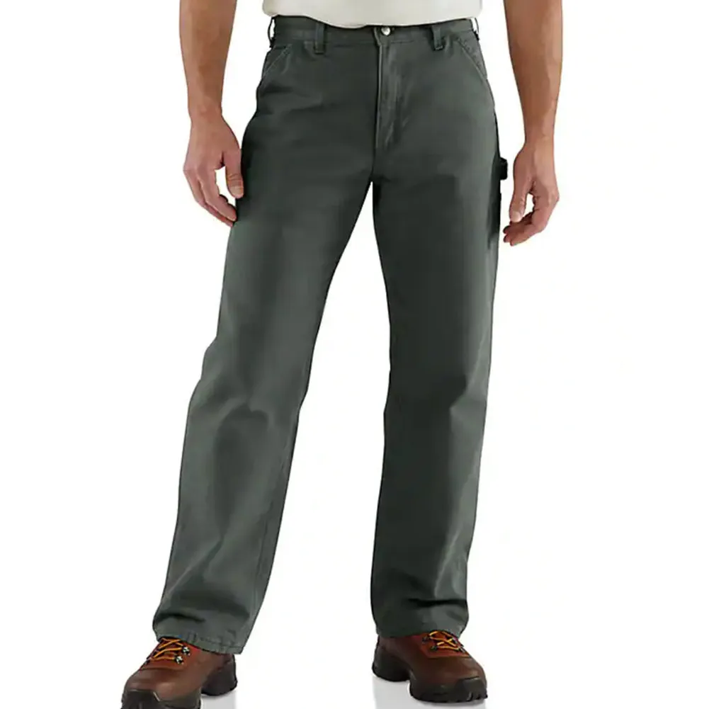Loose Fit Washed Duck Flannel-Lined Utility Work Pant - Moss - B111