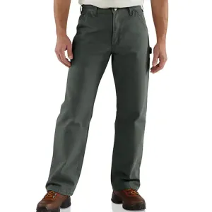 Loose Fit Washed Duck Flannel-Lined Utility Work Pant - Moss - B111