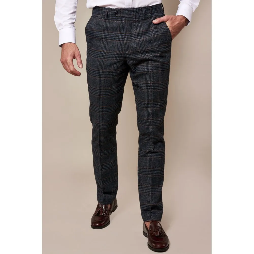Marc Darcy Luca Tweed Check Trousers Navy