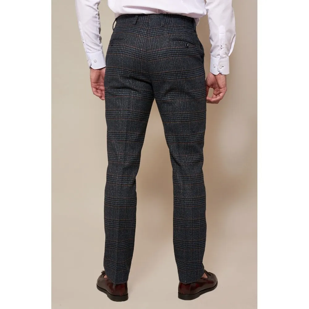Marc Darcy Luca Tweed Check Trousers Navy