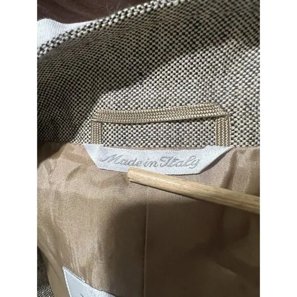 MAX MARA Italy Made Beige Gold Linen Blend Tweed Blazer Jacket Office Vtg  8