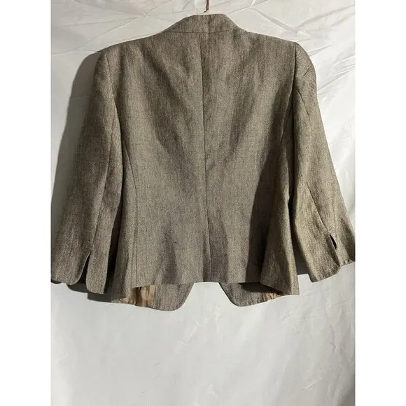 MAX MARA Italy Made Beige Gold Linen Blend Tweed Blazer Jacket Office Vtg  8