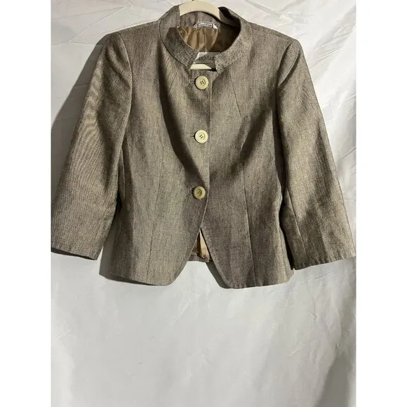 MAX MARA Italy Made Beige Gold Linen Blend Tweed Blazer Jacket Office Vtg  8