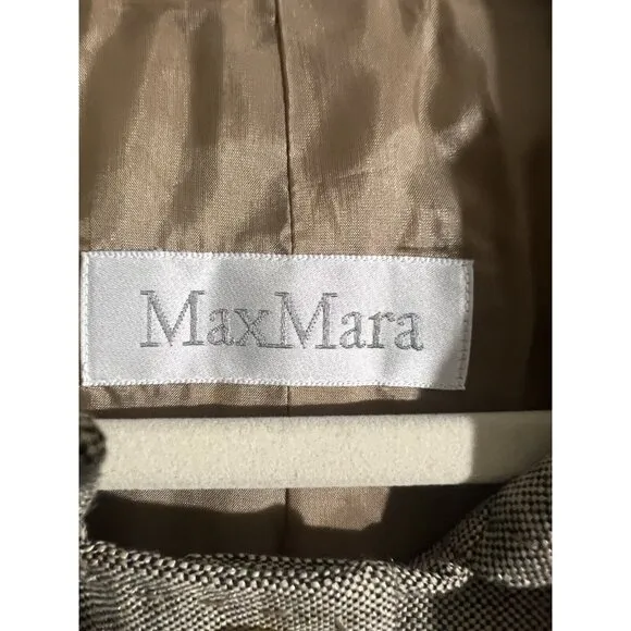 MAX MARA Italy Made Beige Gold Linen Blend Tweed Blazer Jacket Office Vtg  8