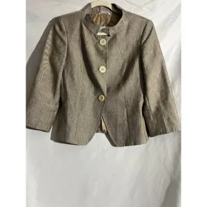MAX MARA Italy Made Beige Gold Linen Blend Tweed Blazer Jacket Office Vtg  8