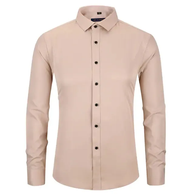 Men's Anti-Wrinkle Business Attire Collared Long Sleeve Button-down Shirt