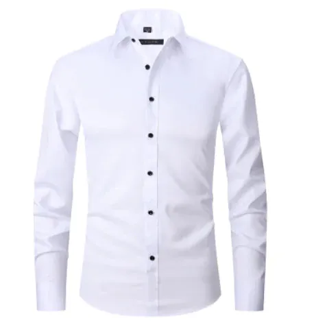 Men's Anti-Wrinkle Business Attire Collared Long Sleeve Button-down Shirt