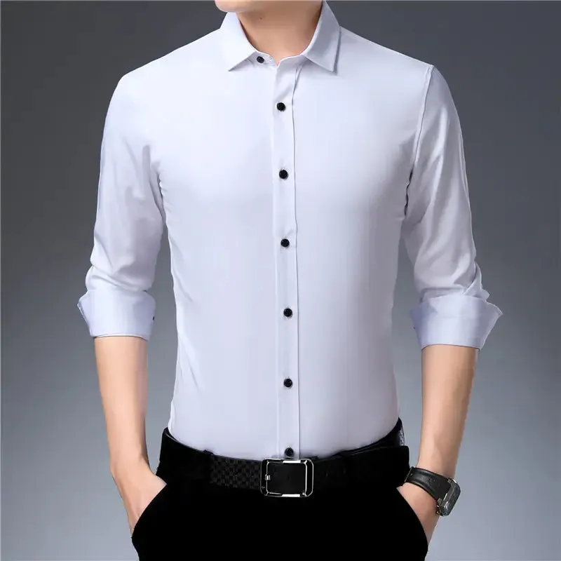 Men's Anti-Wrinkle Business Attire Collared Long Sleeve Button-down Shirt