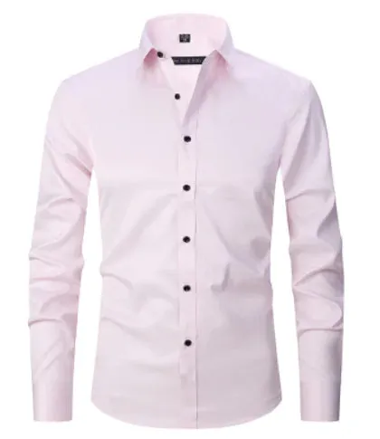 Men's Anti-Wrinkle Business Attire Collared Long Sleeve Button-down Shirt