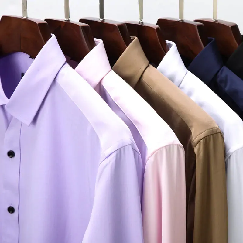 Men's Anti-Wrinkle Business Attire Collared Long Sleeve Button-down Shirt