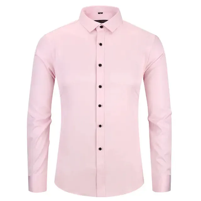 Men's Anti-Wrinkle Business Attire Collared Long Sleeve Button-down Shirt