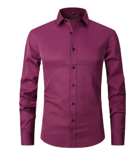 Men's Anti-Wrinkle Business Attire Collared Long Sleeve Button-down Shirt