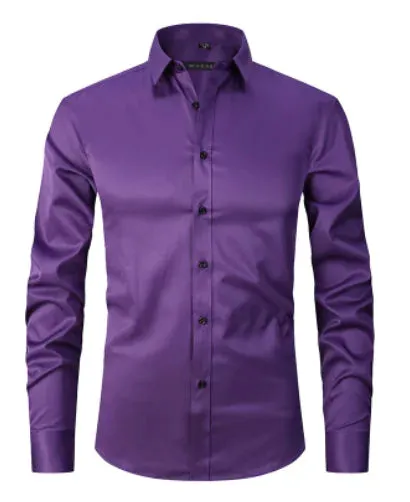 Men's Anti-Wrinkle Business Attire Collared Long Sleeve Button-down Shirt