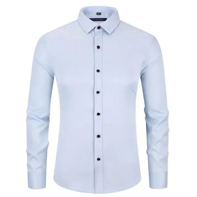 Men's Anti-Wrinkle Business Attire Collared Long Sleeve Button-down Shirt