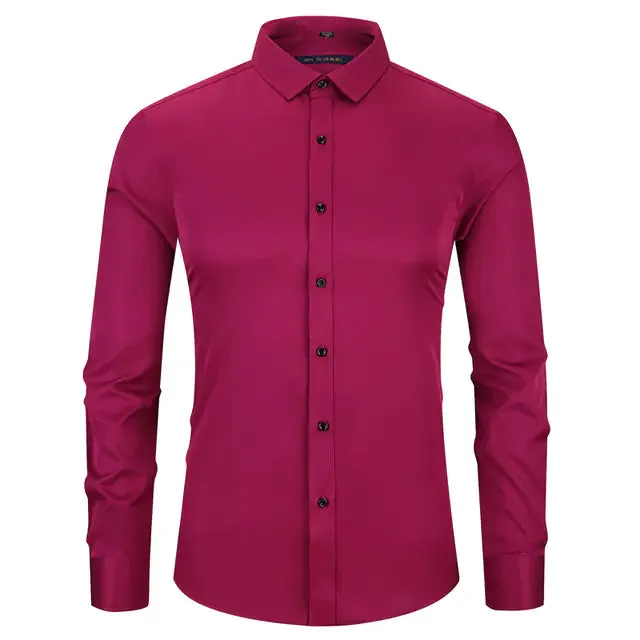 Men's Anti-Wrinkle Business Attire Collared Long Sleeve Button-down Shirt