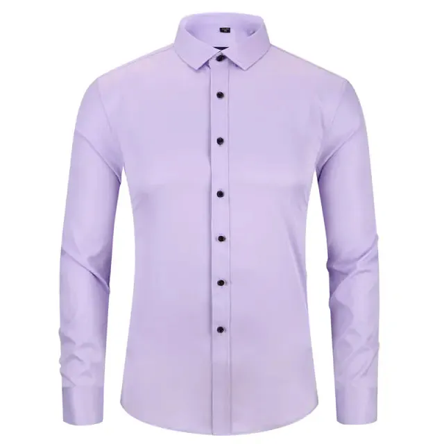 Men's Anti-Wrinkle Business Attire Collared Long Sleeve Button-down Shirt